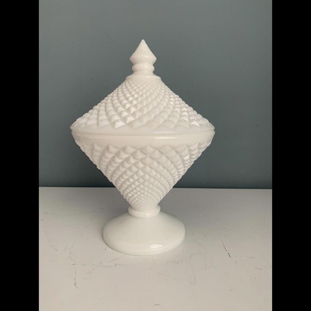 Vintage Westmoreland English Hobnail Sawtooth Milk Glass Compote Dish Lid - Picture 1 of 12